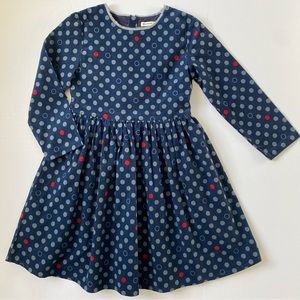 Solocote Dress Size 9 10 Polka Dots Corduroy Blue Red Lined EUC Fit Flare Girls